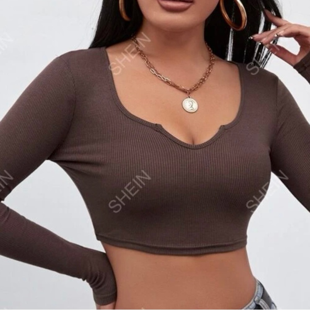 Brown XXS shein long sleeve crop top